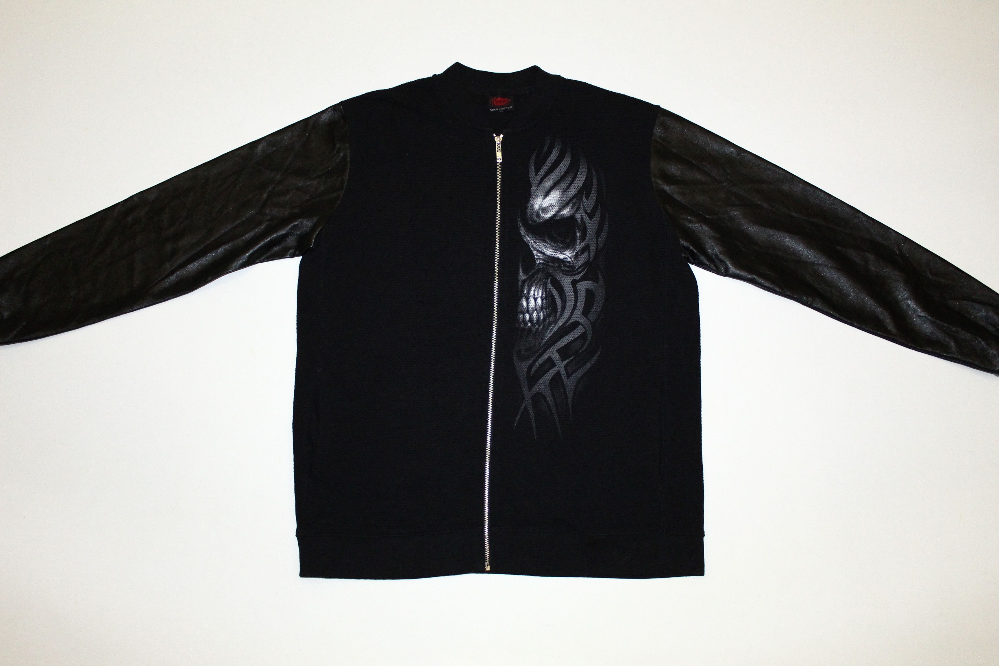 Beauty Beast VTG💥 Spiral Skull Smoke Zipper. Faux Leather Sleeve Size US XL / EU 56 / 4 - 3 Thumbnail