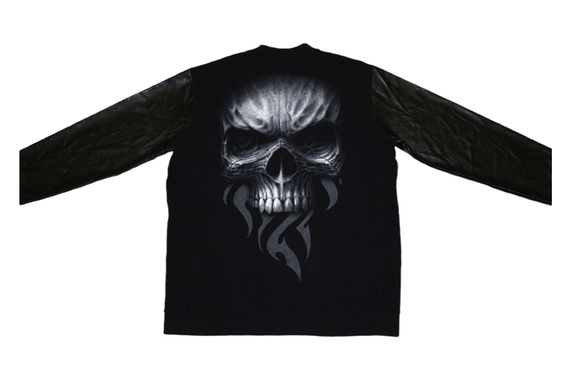 Beauty Beast VTG💥 Spiral Skull Smoke Zipper. Faux Leather Sleeve Size US XL / EU 56 / 4 - 2 Thumbnail