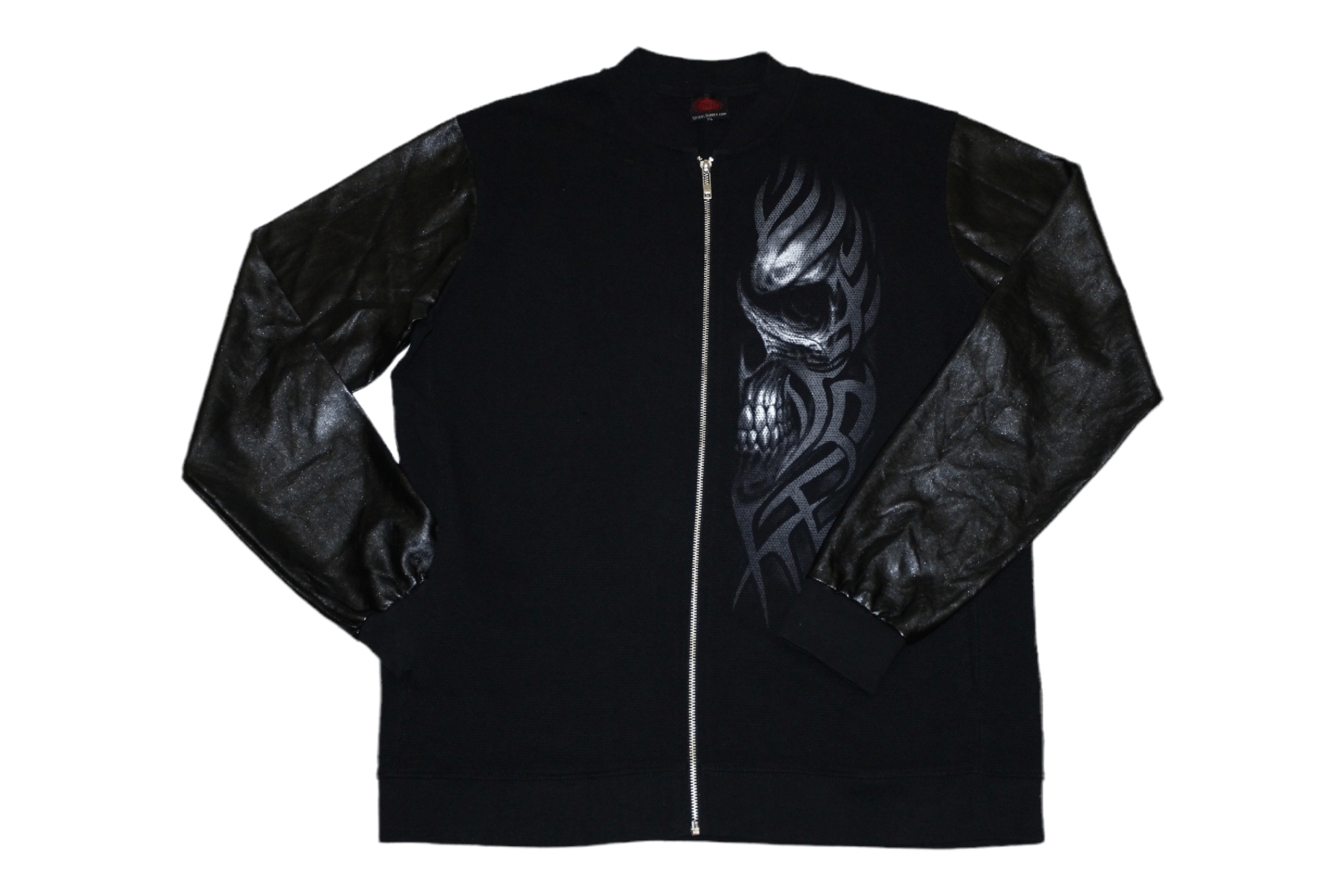 Beauty Beast VTG💥 Spiral Skull Smoke Zipper. Faux Leather Sleeve Size US XL / EU 56 / 4 - 1 Thumbnail