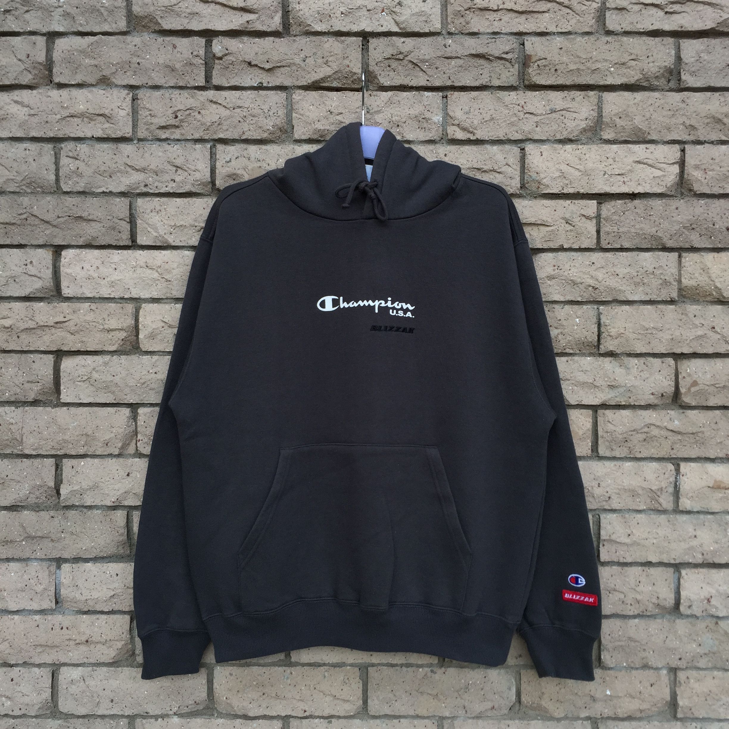 image of Champion X Blizzak Hoodie Spell Out Big Logo. in Grey, Men's (Size Medium)