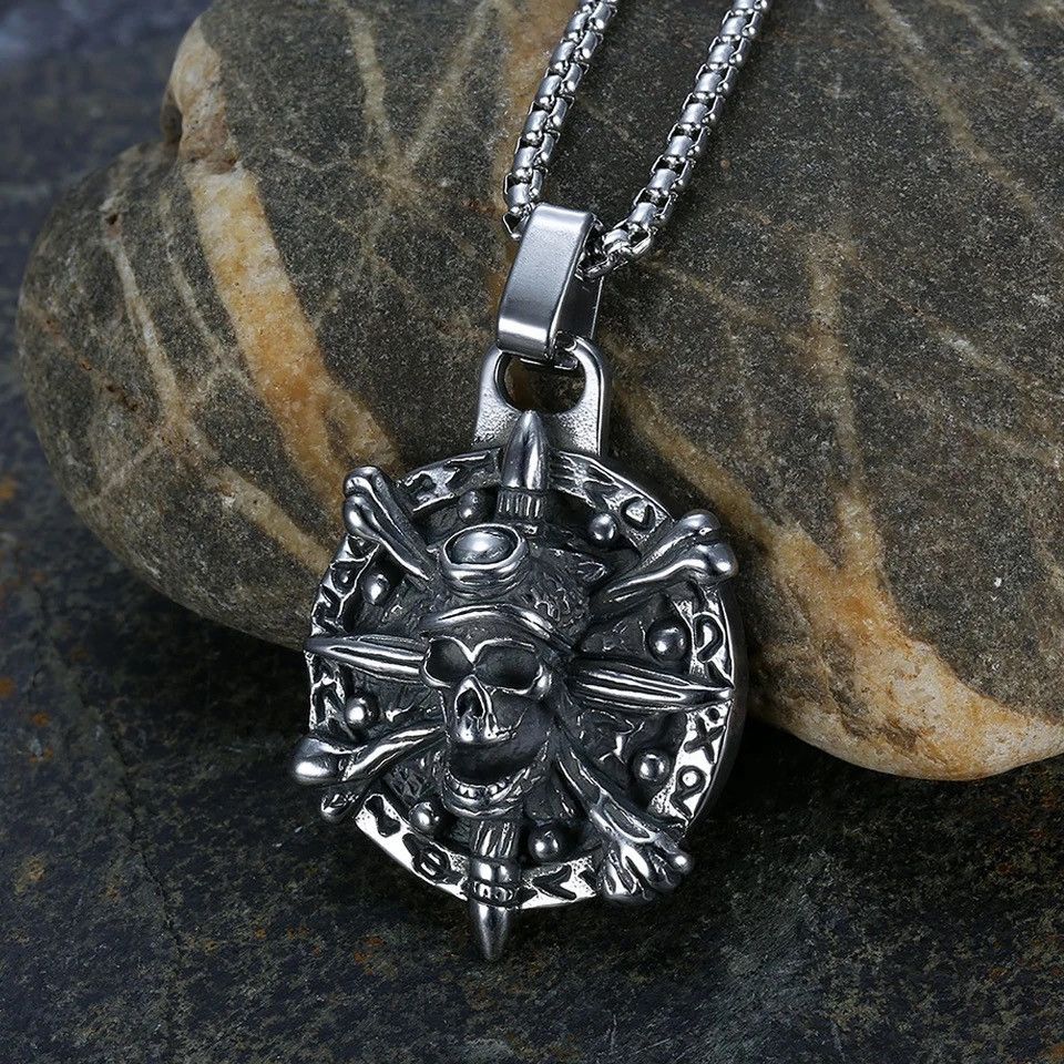 Jewelry Gothic Viking Skull Pendant Necklace Size ONE SIZE - 2 Thumbnail