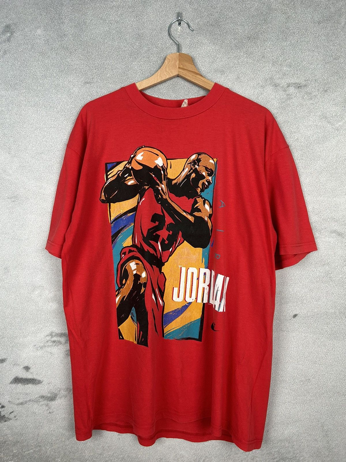 Image of Jordan Nike Vintage 90's Nike Air Jordan Grey Tag Graphic Tee in Red, Men's (Size XL)