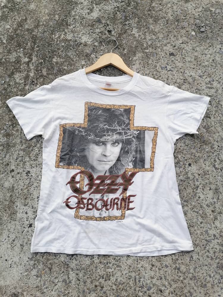 image of Hanes x Ozzy Osbourne Concert Tee Vintage 80's Ozzy Osbourne No Rest For The Wicked Tour in White (