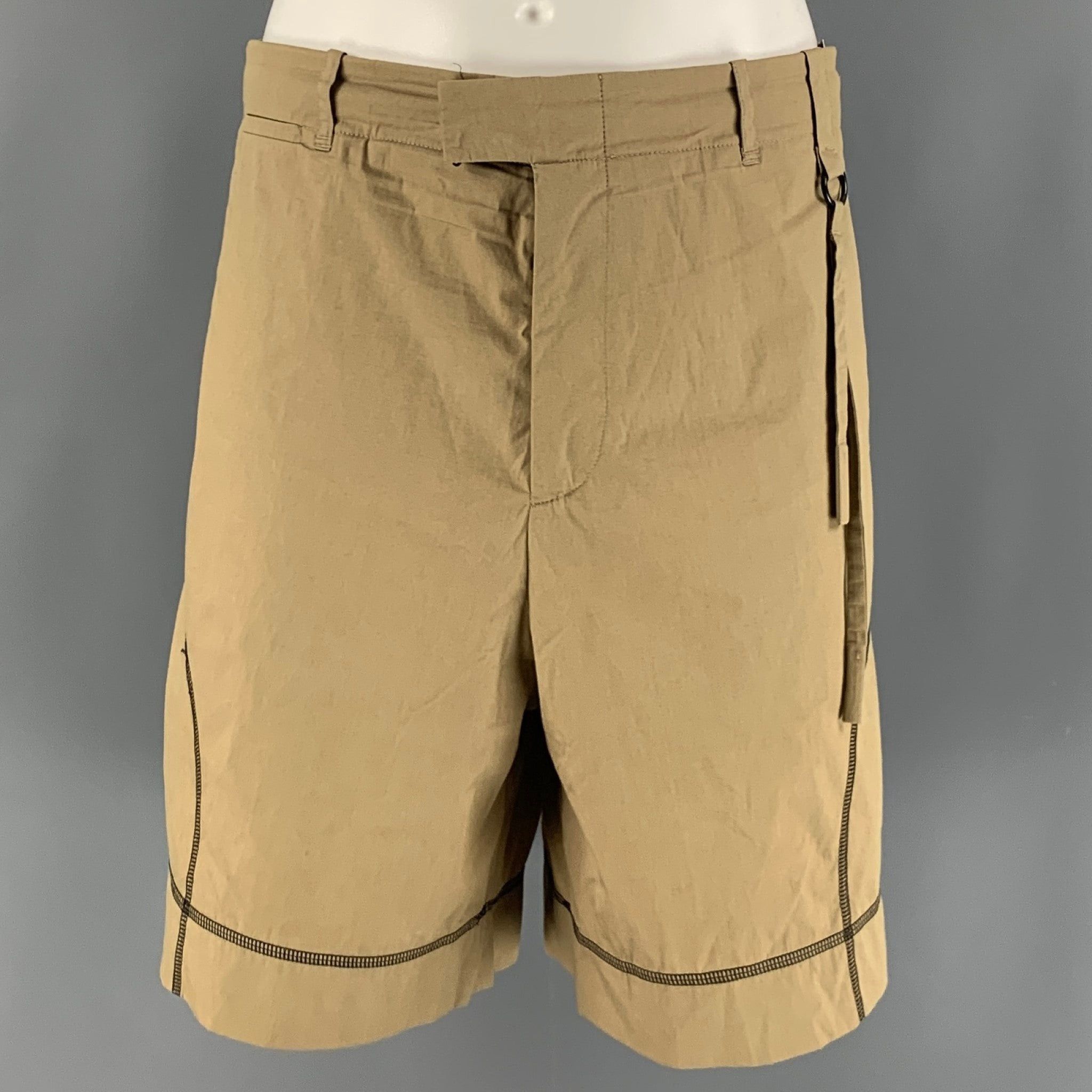 image of Craig Green Khaki Contrast Stitch Cotton Zip Fly Shorts, Men's (Size 36)