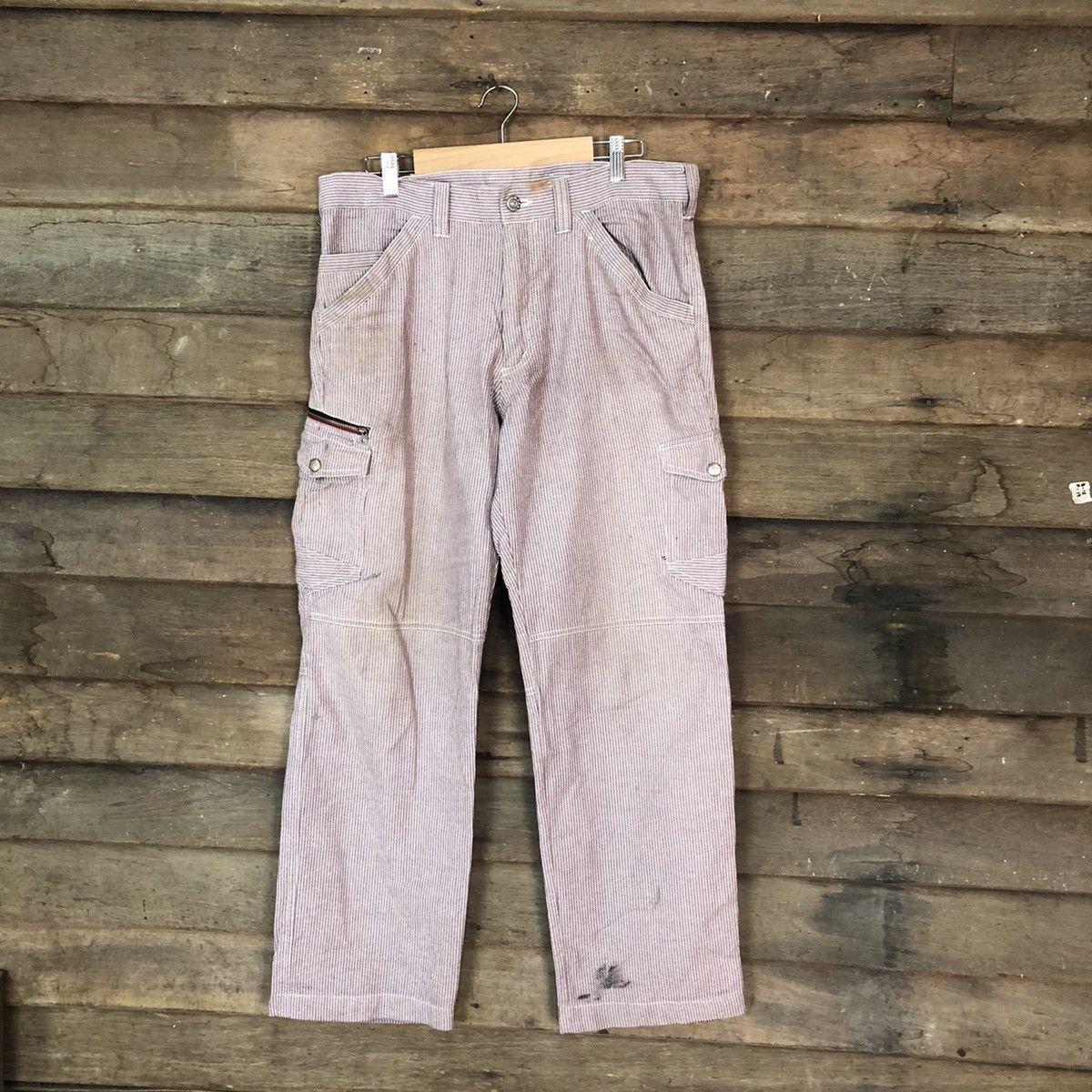 Japanese Brand Dogman Purple stripe multi pocket tactical Cargo Pants #5448 Size US 33 - 1 Thumbnail