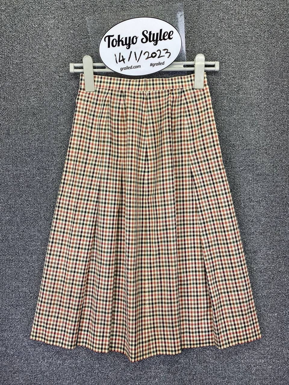 image of Burberrys Nova Check Monogram Beige Stretch Pleated Skirts, Women's (Size 23)