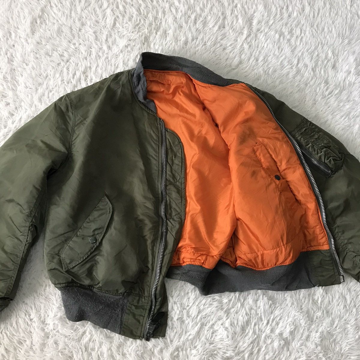 💥Vtg Alpha Industries MA 1 Bomber Jacket Usaf Ideal Zipper