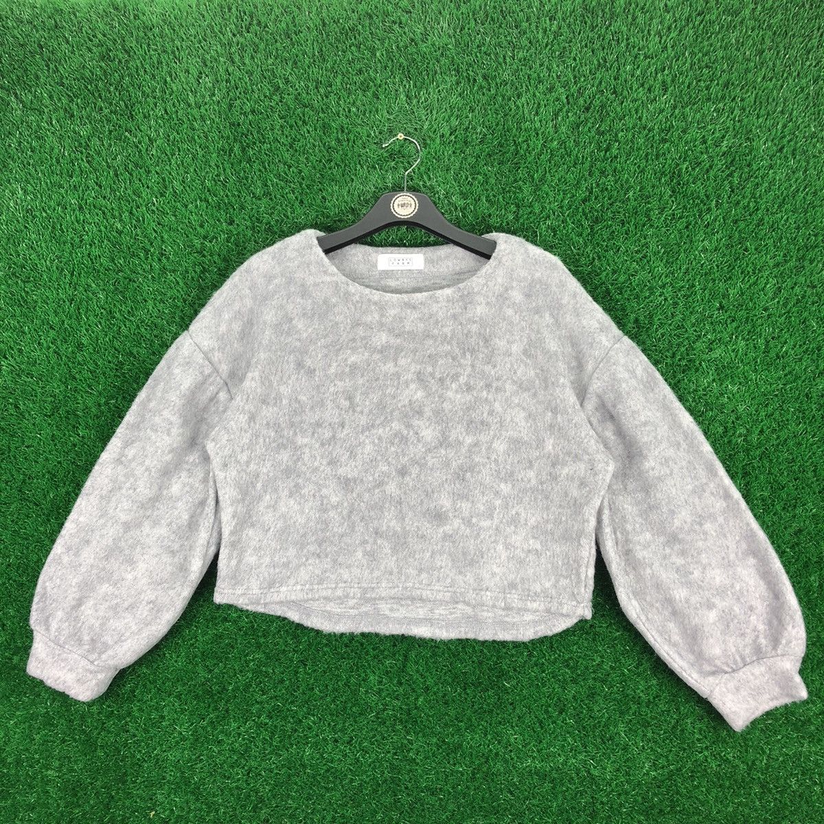 image of Archival Clothing x Lowrys Farm Mohair Sweater Balloon Sleeve Baggy Cropped in Grey, Women's (Size 