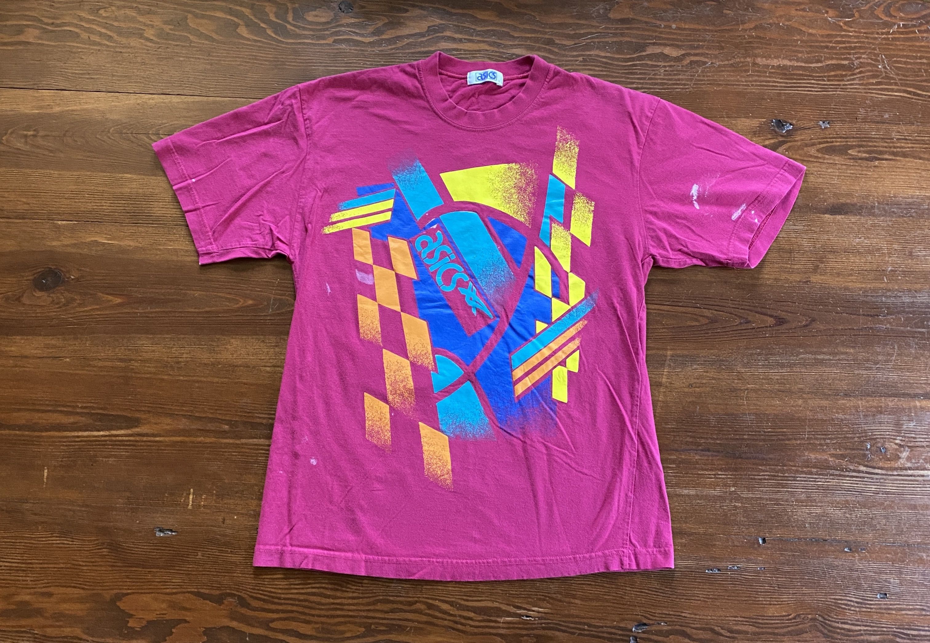 Asics Vintage 90's Asics Big Abstract Image Pink Tee Size US M / EU 48-50 / 2 - 1 Thumbnail