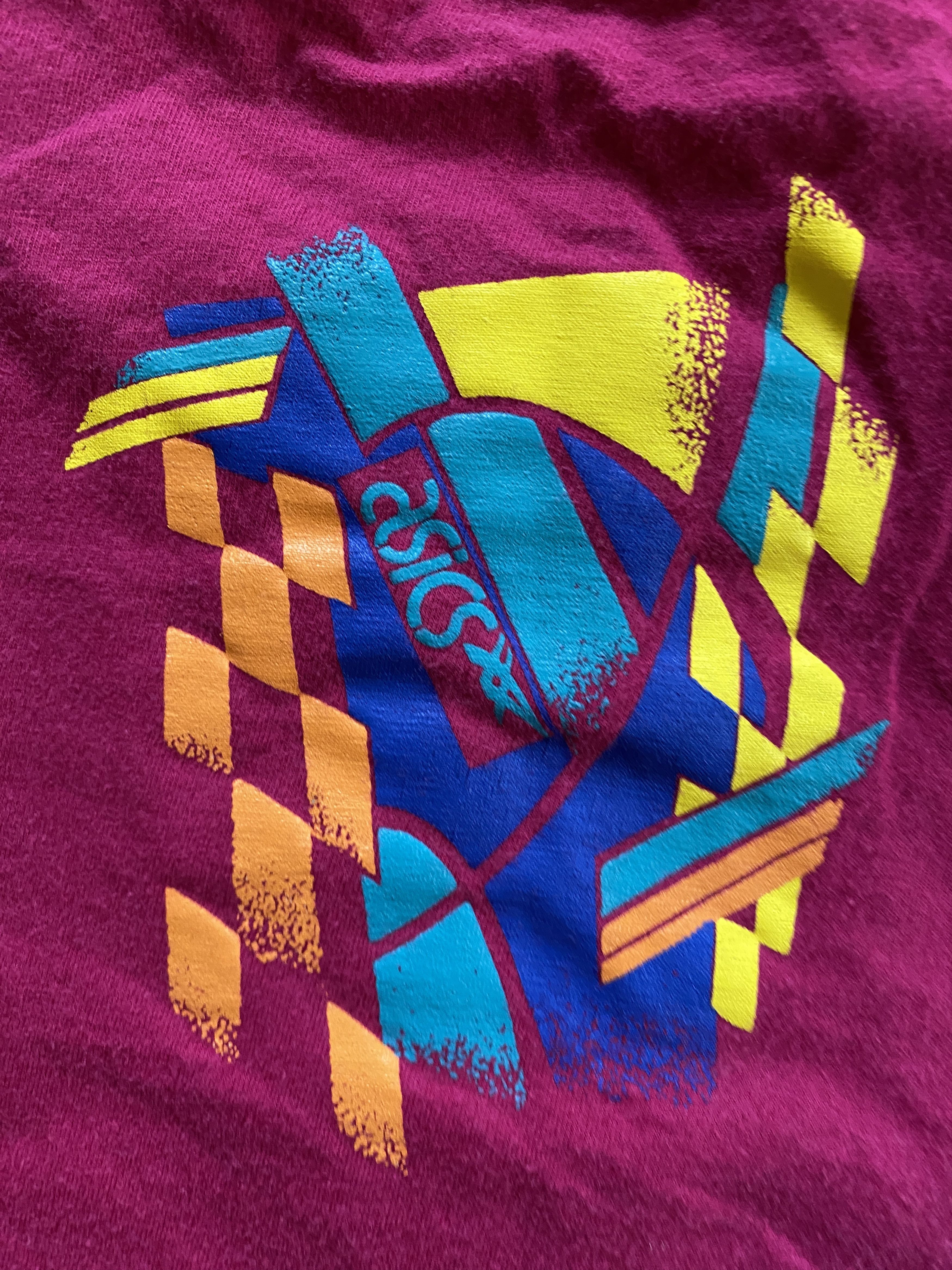 Asics Vintage 90's Asics Big Abstract Image Pink Tee Size US M / EU 48-50 / 2 - 20 Thumbnail