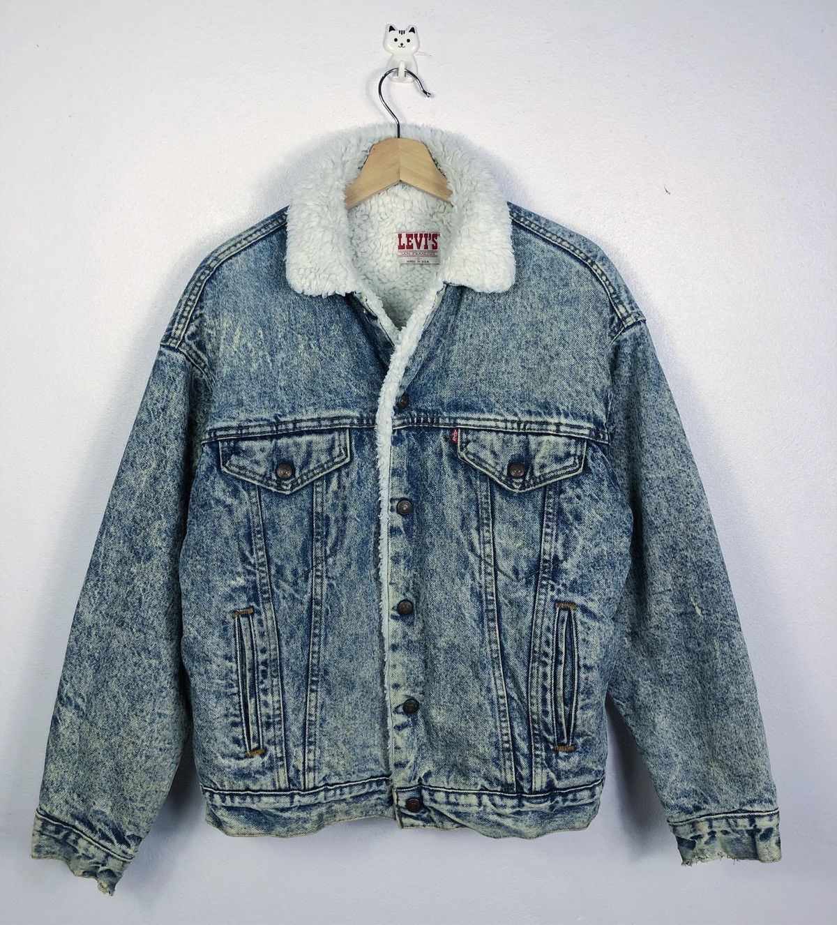 image of Levis x Made In USA Vintage 80's Levi’S Sherpa Lined Faux Fur Denim Jacket in Blue Denim (Size Smal