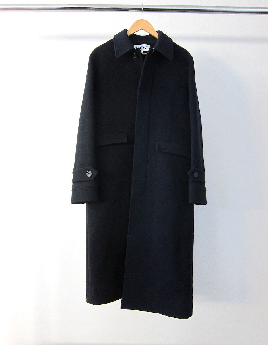 Pre-owned Loewe New Bicolor Asymmetric Wool/cashmere Coat In Navy/black