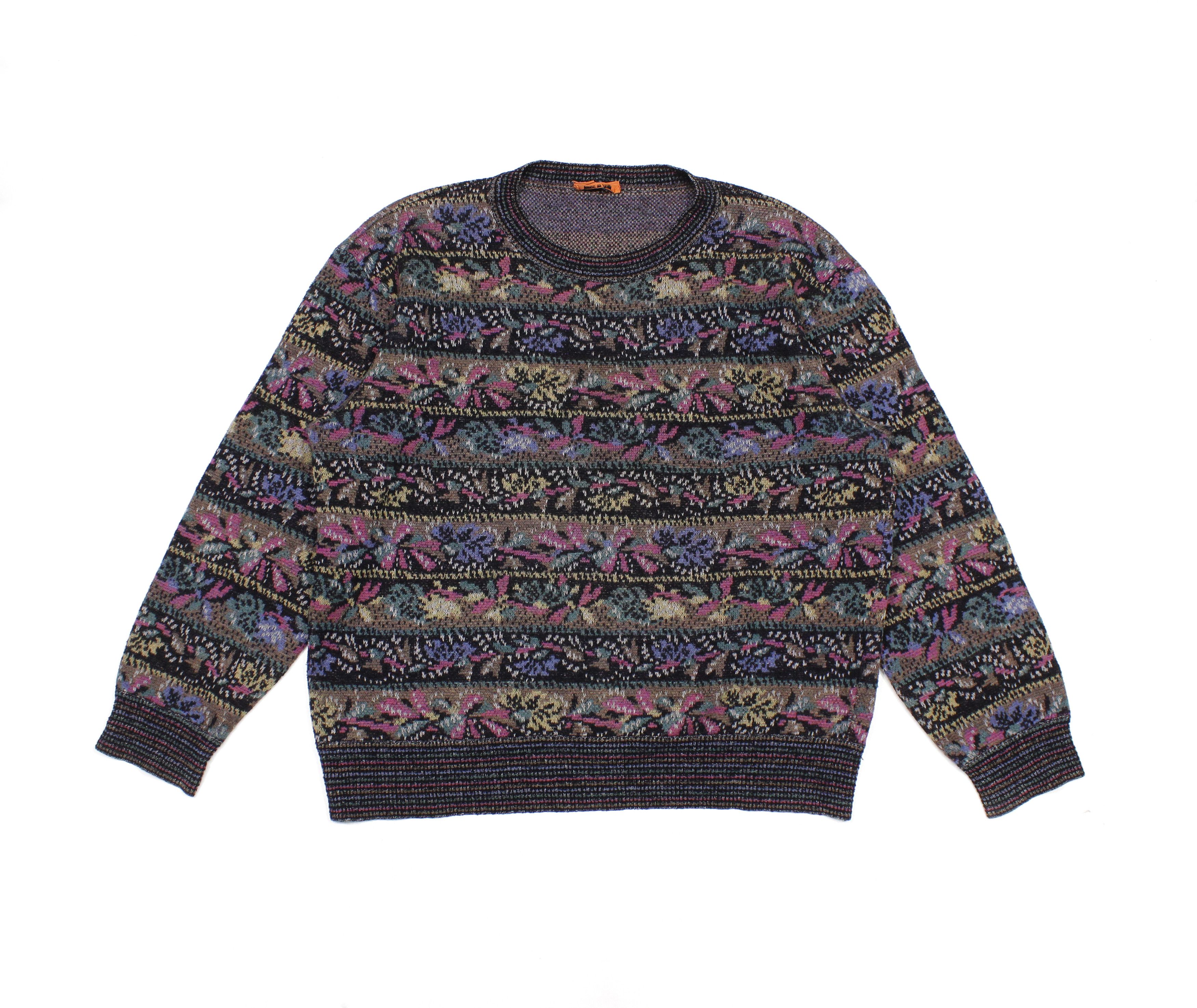 Missoni 90S Flowers Pattern Wool Acryl Knit Baggy Vintage Size US L / EU 52-54 / 3 - 1 Thumbnail