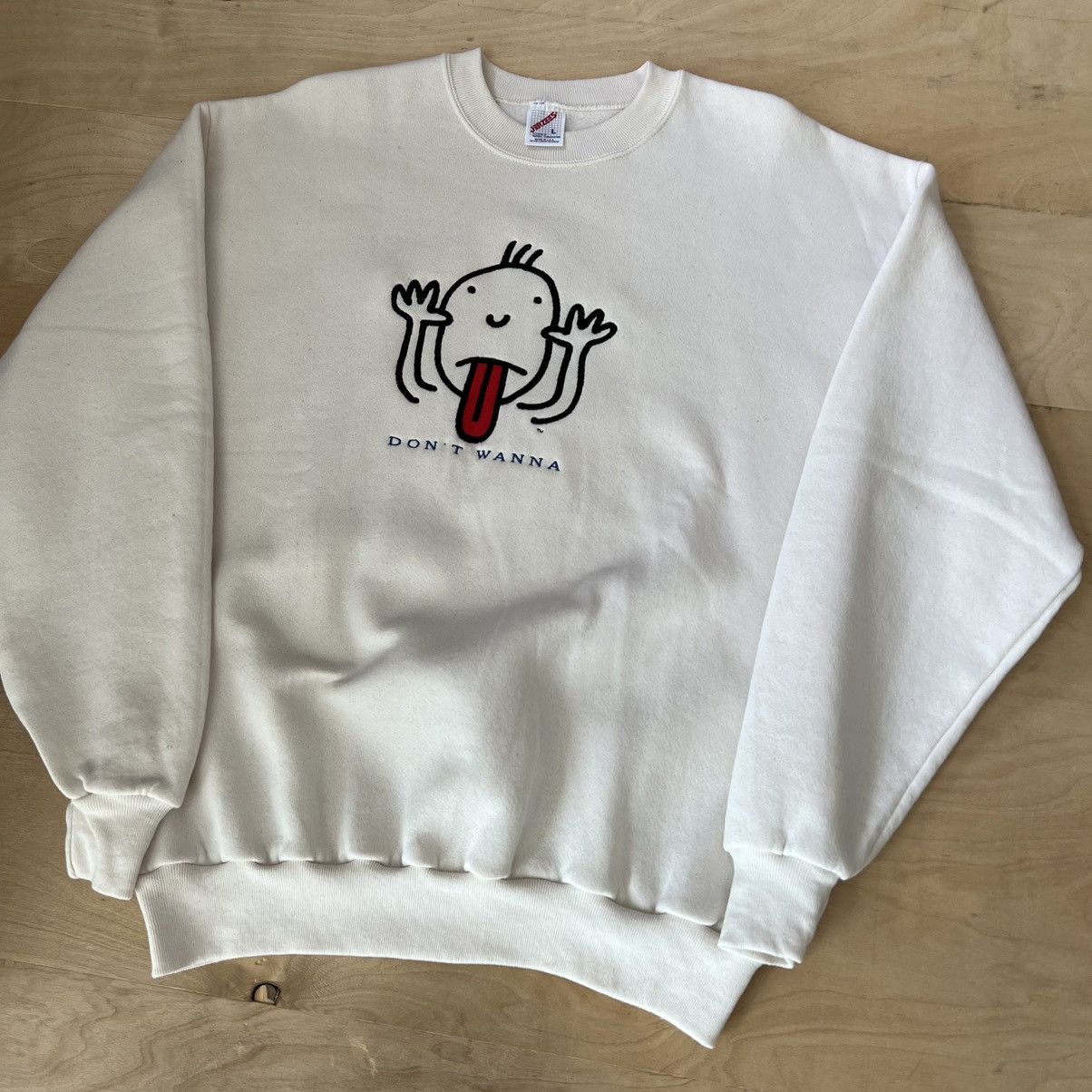 Vintage Vintage Cartoon Face Sweatshirt Beige 90s Embroidered Fleece Size US L / EU 52-54 / 3 - 5 Thumbnail