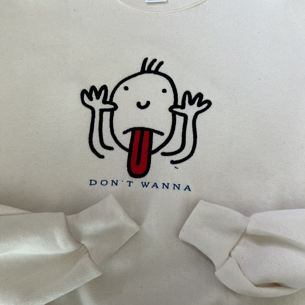 Vintage Vintage Cartoon Face Sweatshirt Beige 90s Embroidered Fleece Size US L / EU 52-54 / 3 - 2 Thumbnail