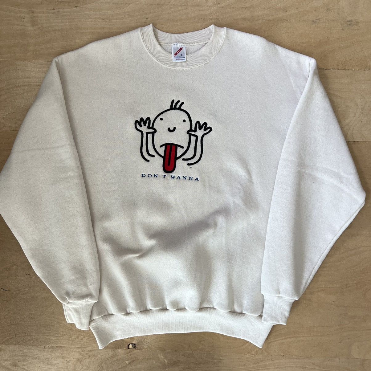 Vintage Vintage Cartoon Face Sweatshirt Beige 90s Embroidered Fleece Size US L / EU 52-54 / 3 - 1 Thumbnail