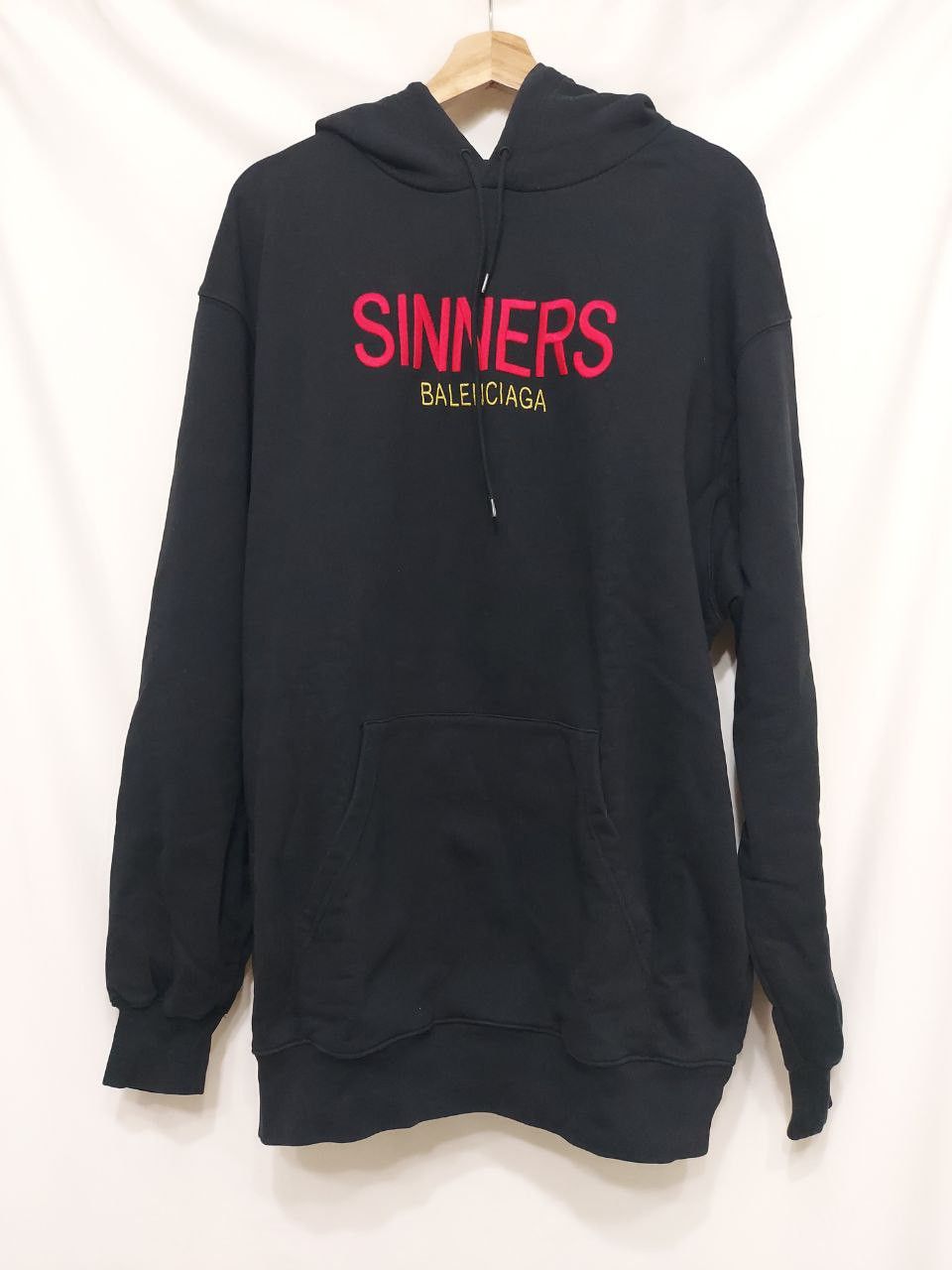 image of Balenciaga Ss18 Sinners Oversized Hoodie in Black Red, Men's (Size Small)