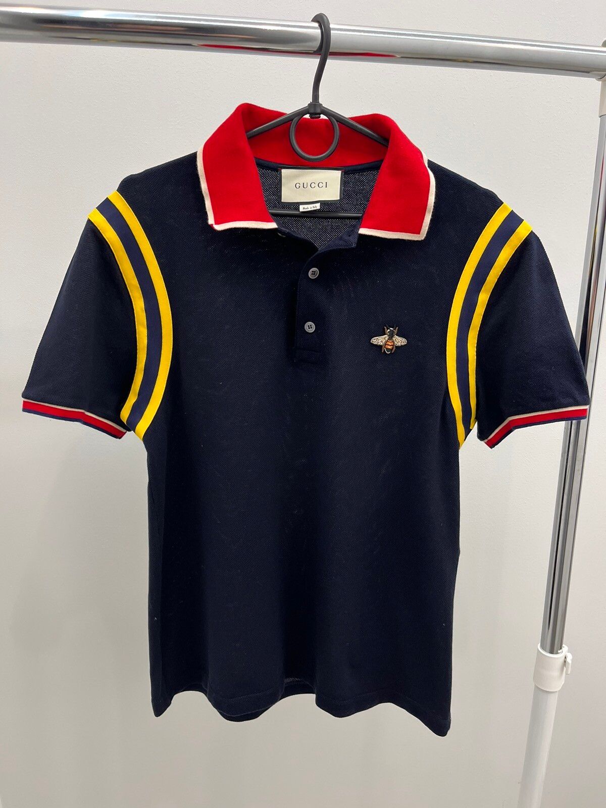 Pre-owned Gucci Bee Cotton Shoulder Stripes Polo Shirt In Multicolor