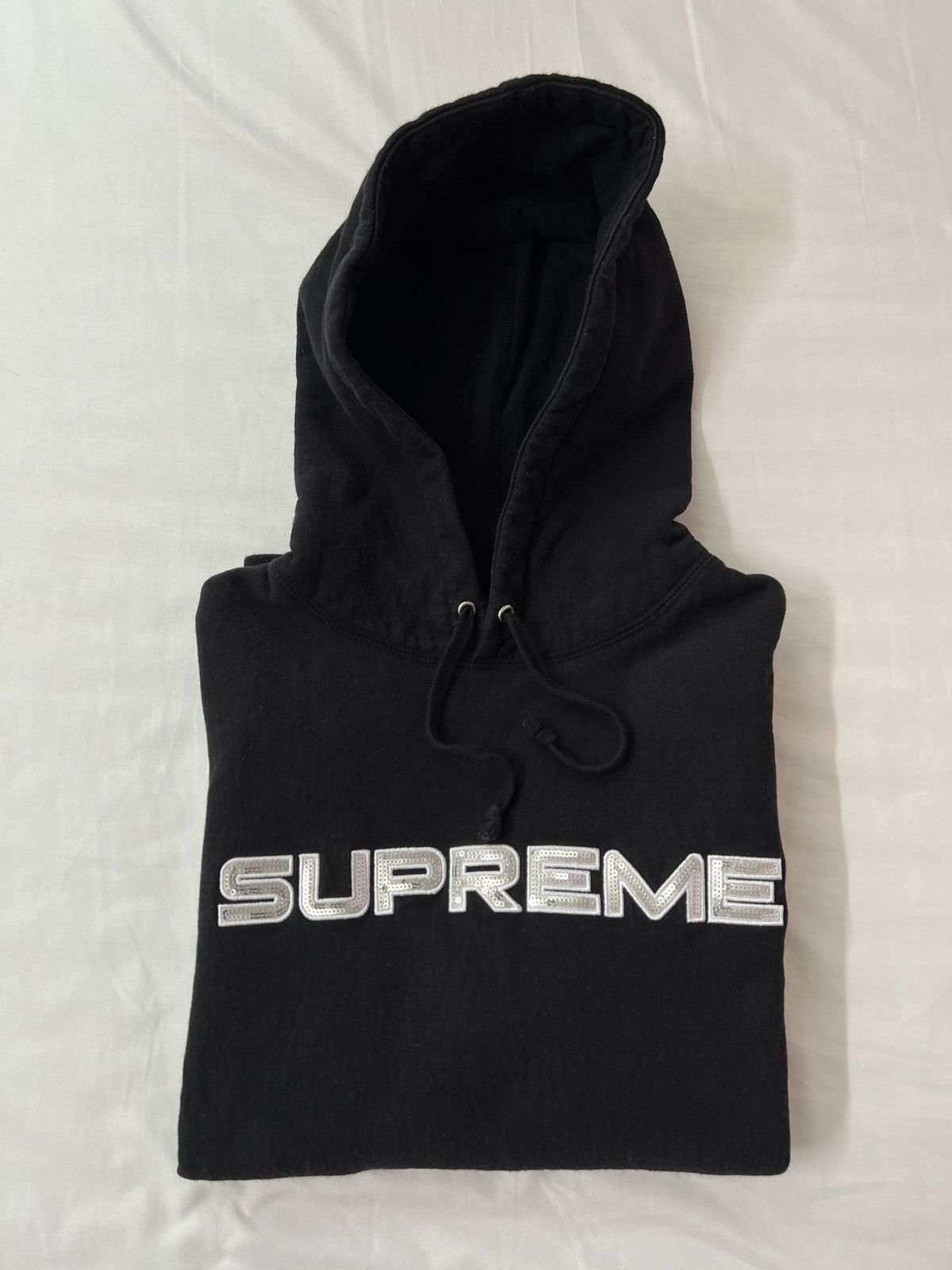 Supreme Sequin Logo Hooded Sweatshirt Black Men's - SS17 - US