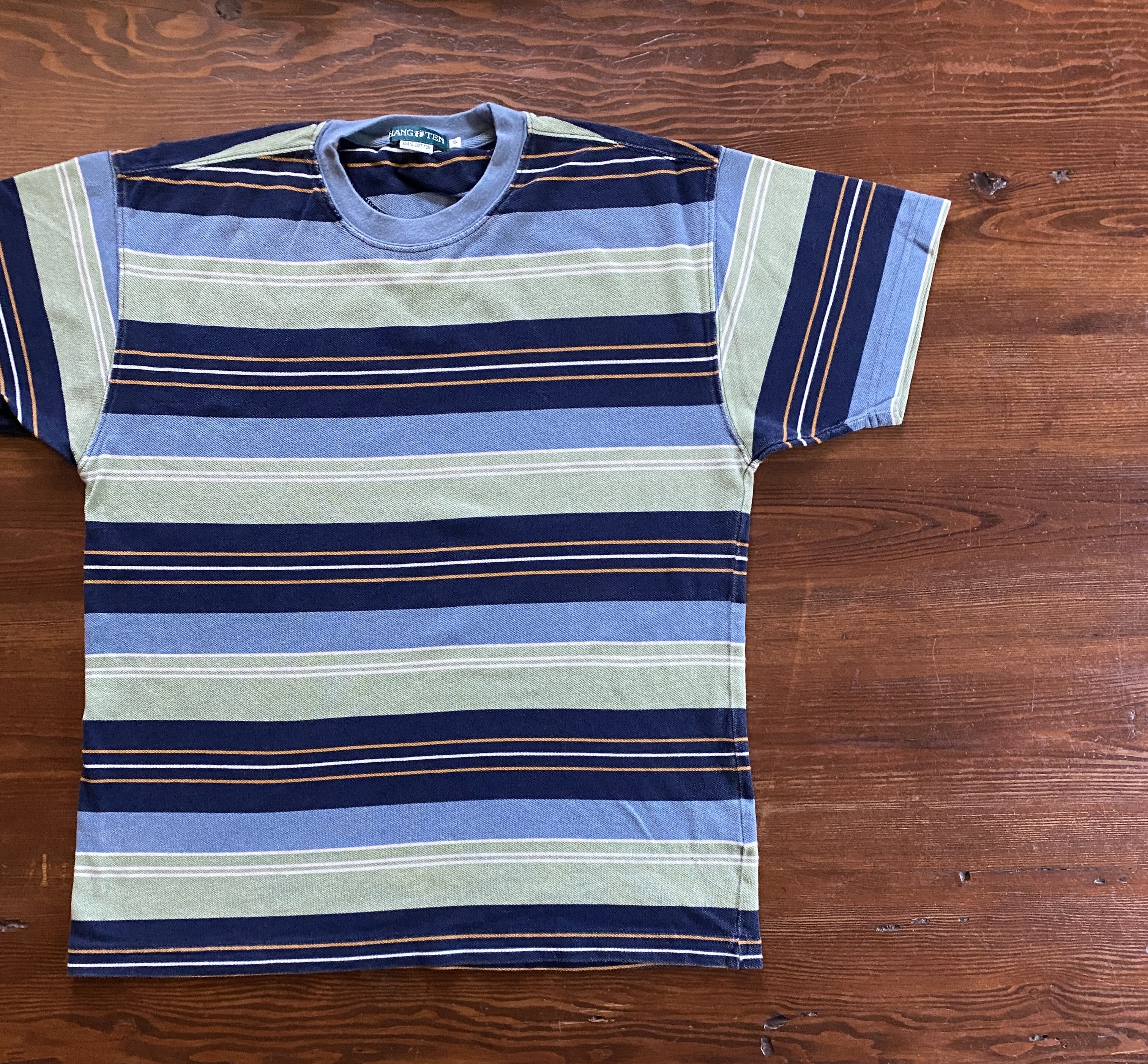 Vintage 90's Hang Ten Striped Multi Color Textured Tee Shirt