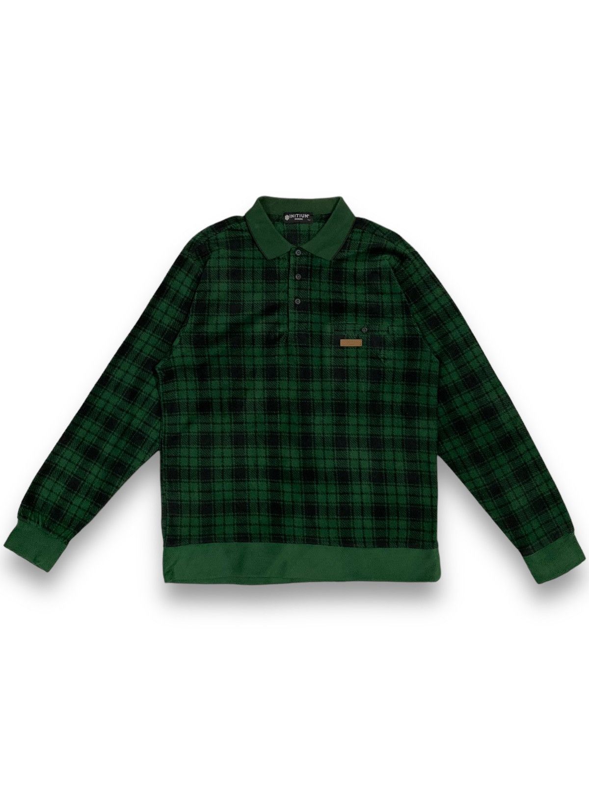 image of Vintage Initium Homme Checked Polo Rugby Shirt in Green, Men's (Size Medium)