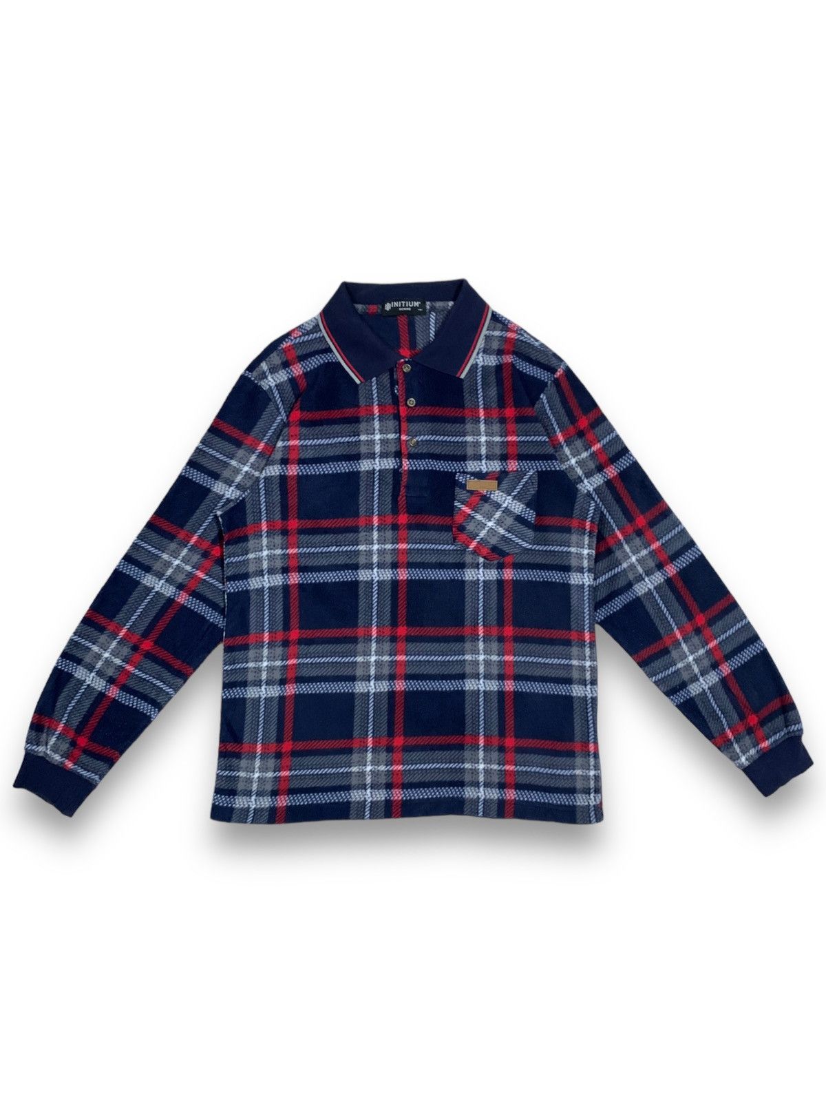 image of Vintage Initium Homme Checkered Polo Rugby Shirt in Navy, Men's (Size Medium)