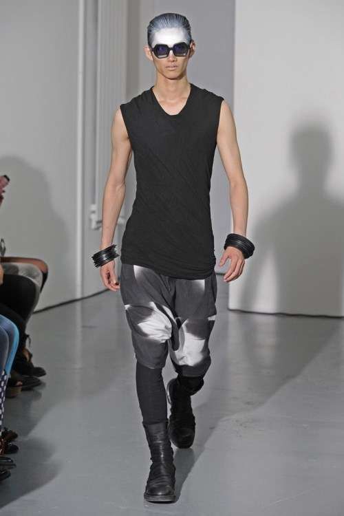 image of Ss2012 Julius 7 Edge Runway Cropped Sleeve Dress Shirt in Grey, Men's (Size Medium)