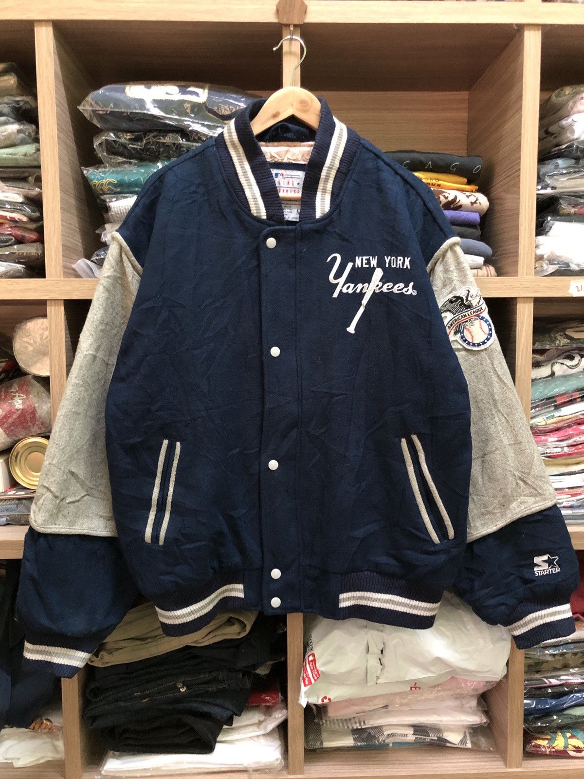 image of Mlb x New York Yankees Vintage New York Yankees Wool Varsity Baseball Starter in Blue (Size Medium)