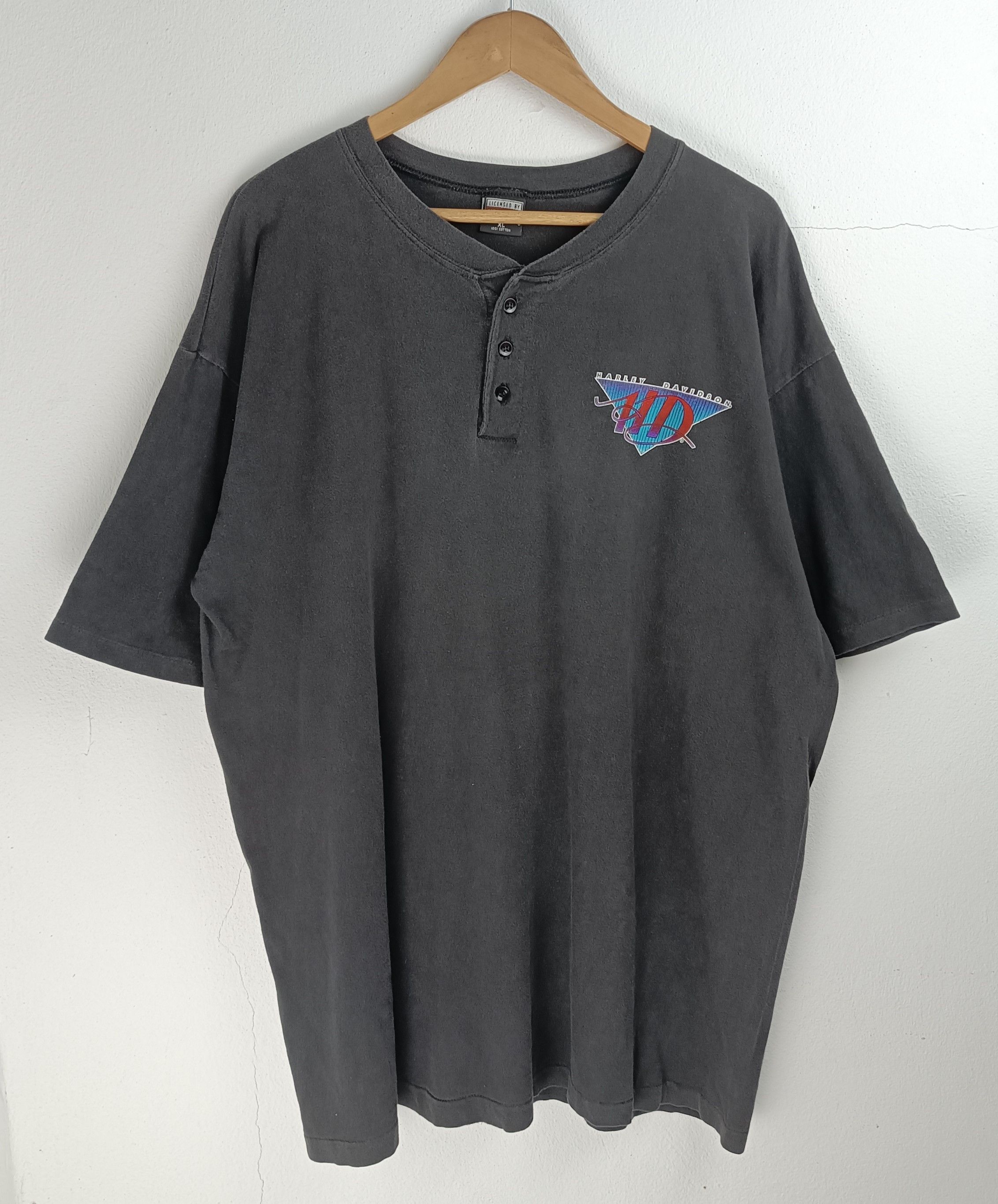 Harley Davidson VINTAGE 90'S FADED HARLEY DAVIDSON HENLEY TEE Size US XL / EU 56 / 4 - 3 Thumbnail