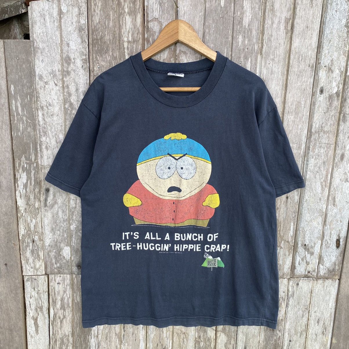 image of Cartoon Network x Movie Thrashed Faded Vintage 90's South Park Cartoon Movie Tee in Black (Size Lar
