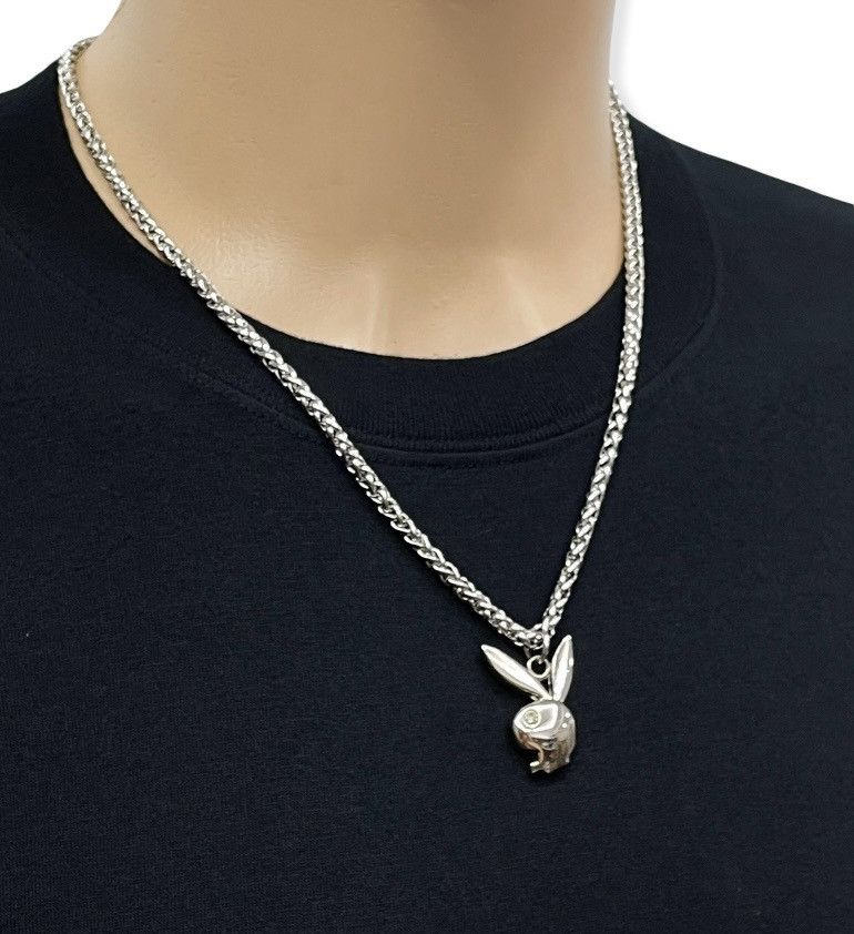 Jewelry × Playboy Repurposed Steel BUNNY Pendant Dragon Bone Chain Necklace Size ONE SIZE - 1 Thumbnail