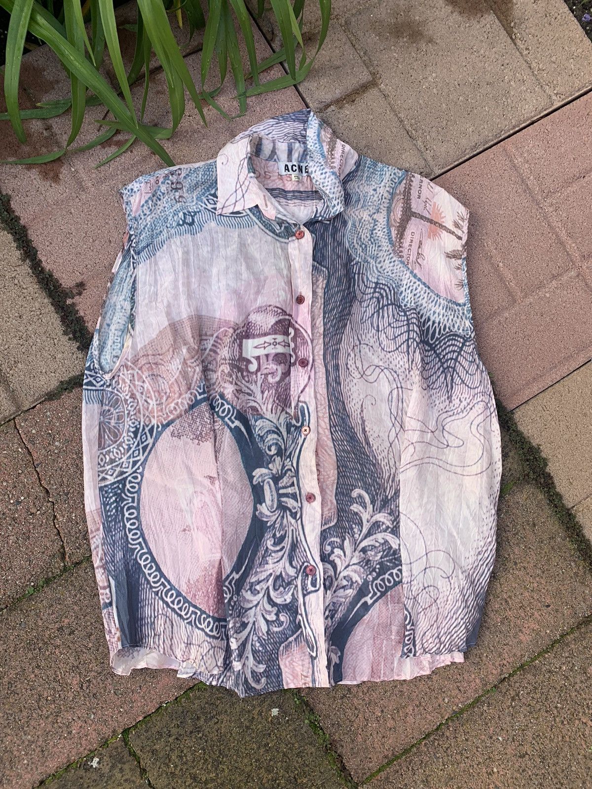 image of Grail Acne Studios Tattooed Raw Edge Button Up, Men's (Size Medium)
