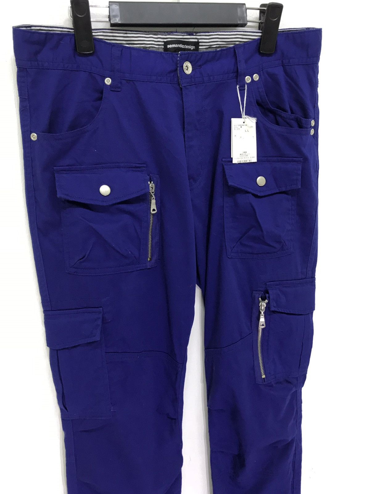 Japanese Brand Semantic Design Cargo Slim Bush Pant Blue Stretchable Size US 33 - 1 Thumbnail