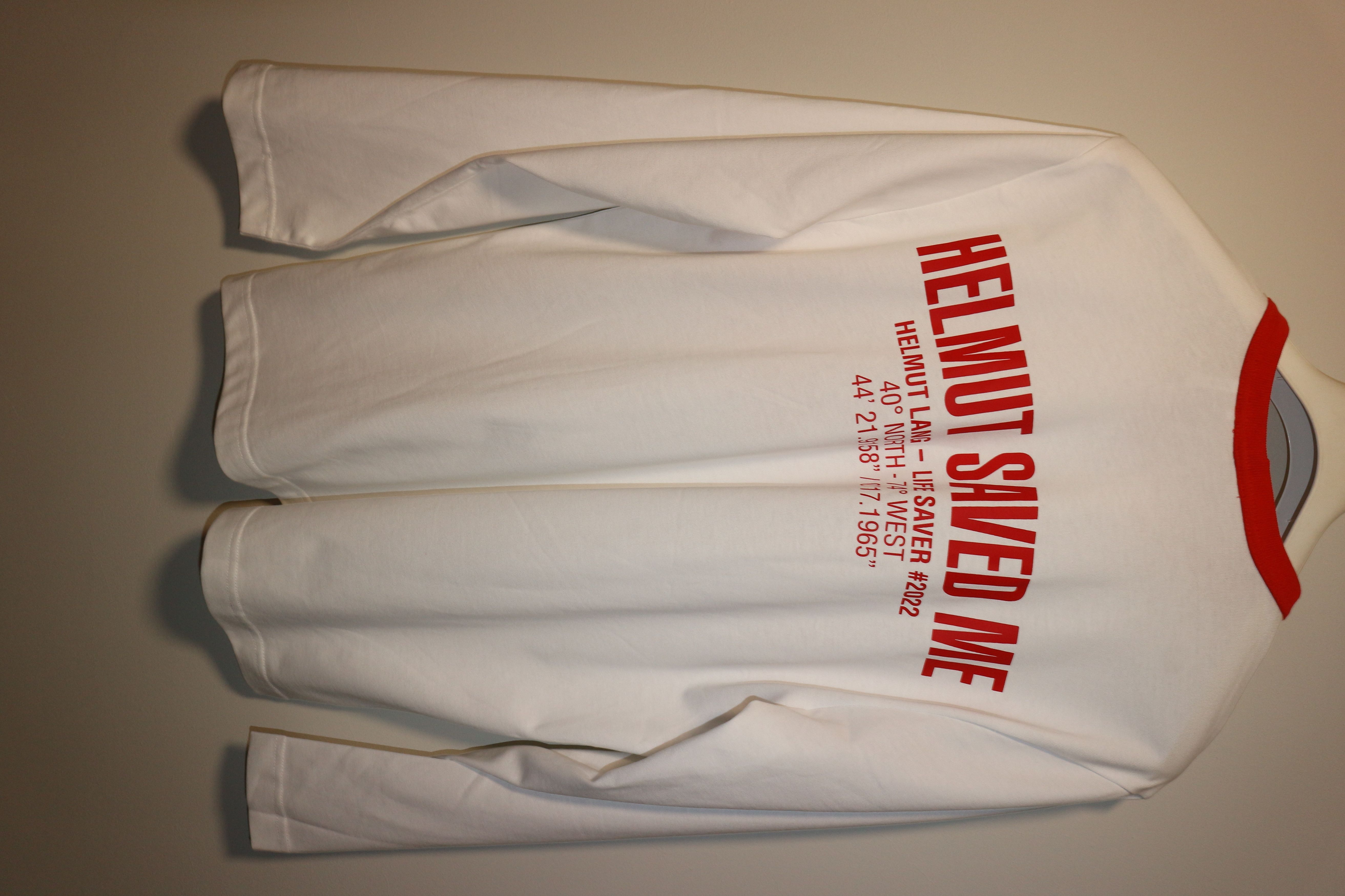 image of Helmut Lang "helmut Saved Me" Logo Tshirt in White, Men's (Size Large)