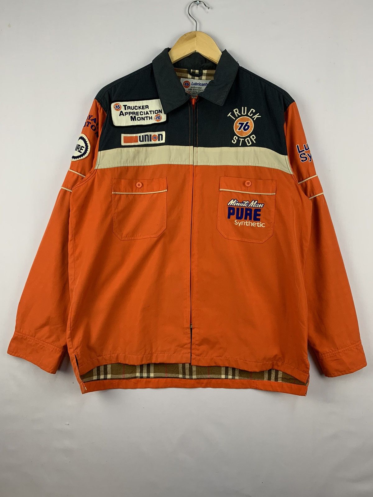 Pre-owned Racing X Union 76 Union Racing Trucker Jacket Orange Large