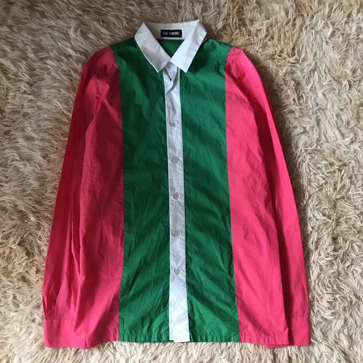 Pre-owned Raf Simons Runway S/s2014 Panelled Shirt In Green/pink