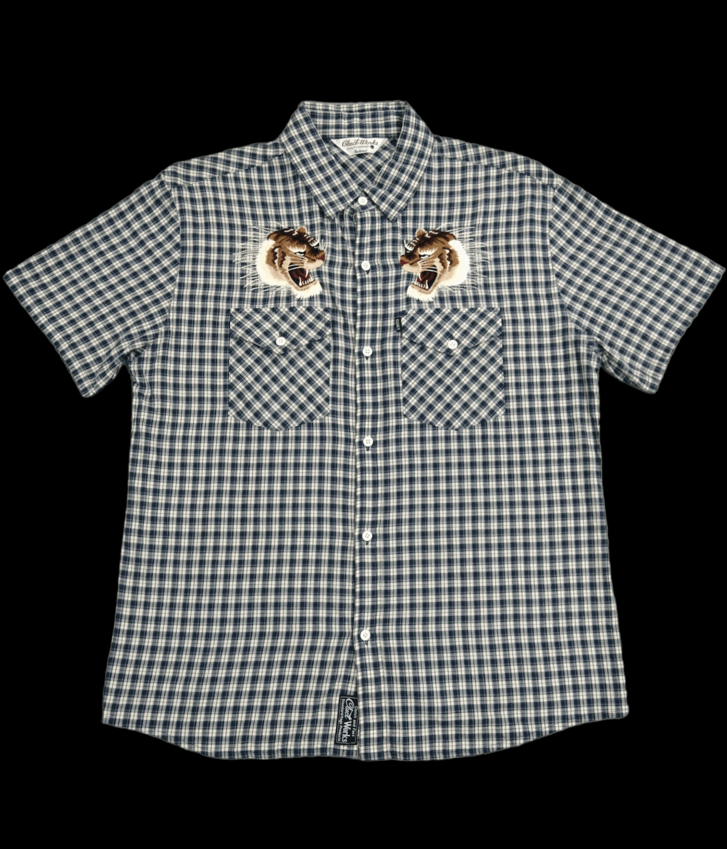 CLUCT WORK EMBROIDED 2 TIGER BUTTON UP SHIRT