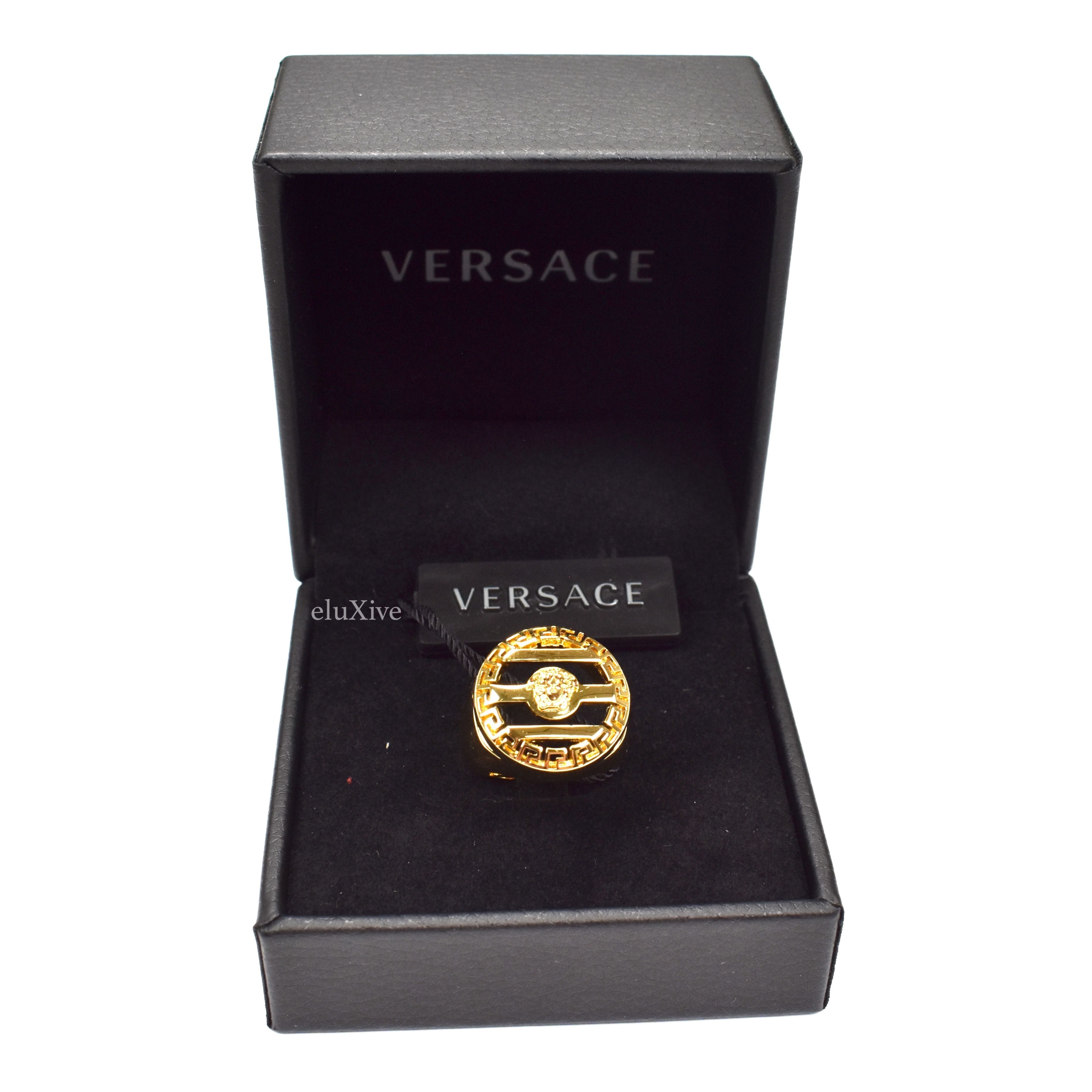 Pre-owned Versace Gold Medusa Logo Round Ring Size 23 Nwt