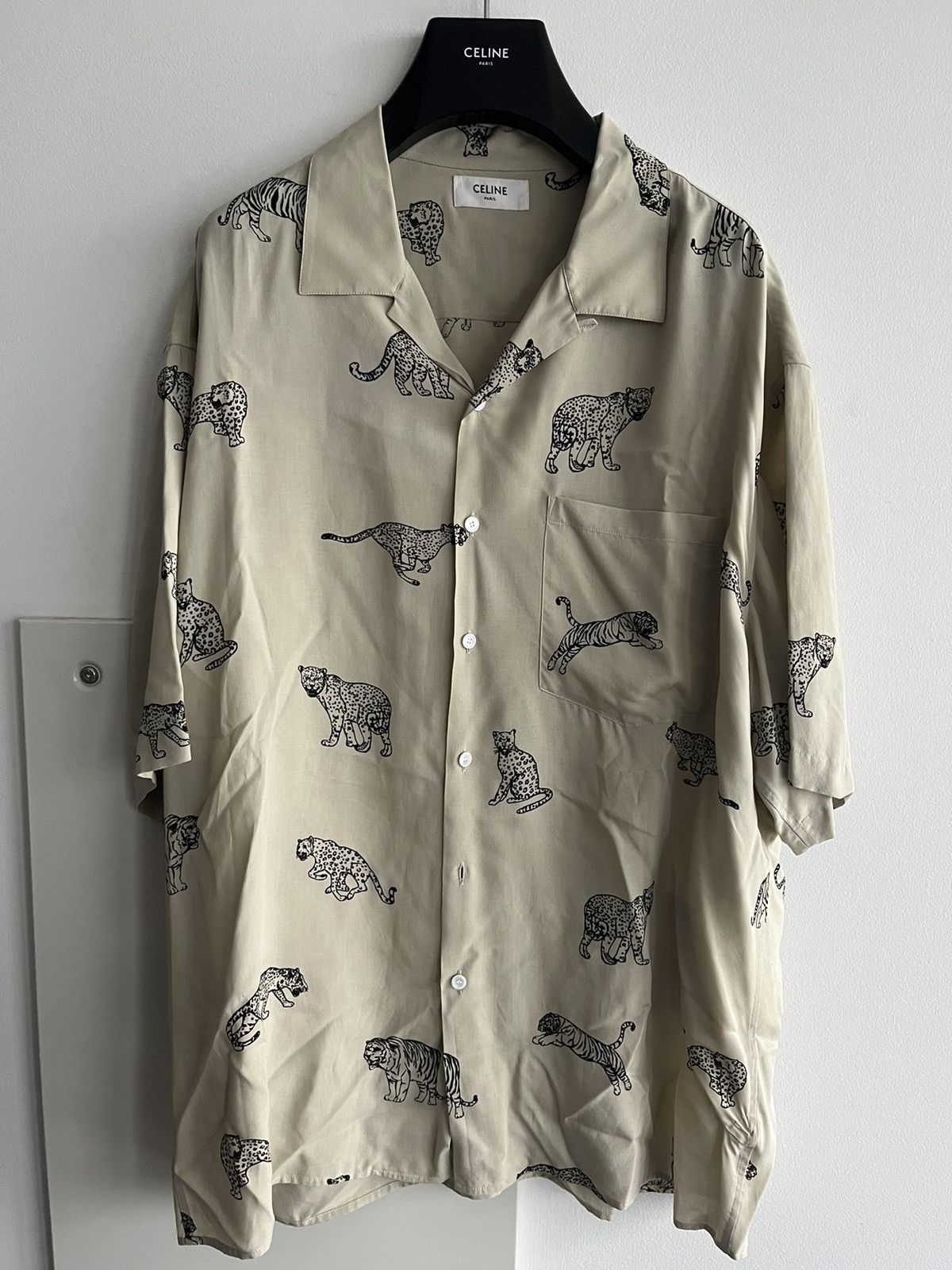 image of Celine x Hedi Slimane Super Runway Leopard Print Shirt Limited Edition, Men's (Size Medium)