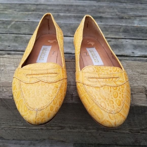 Vintage 60s Nordstrom Yellow Leather Croc Penny Loafers