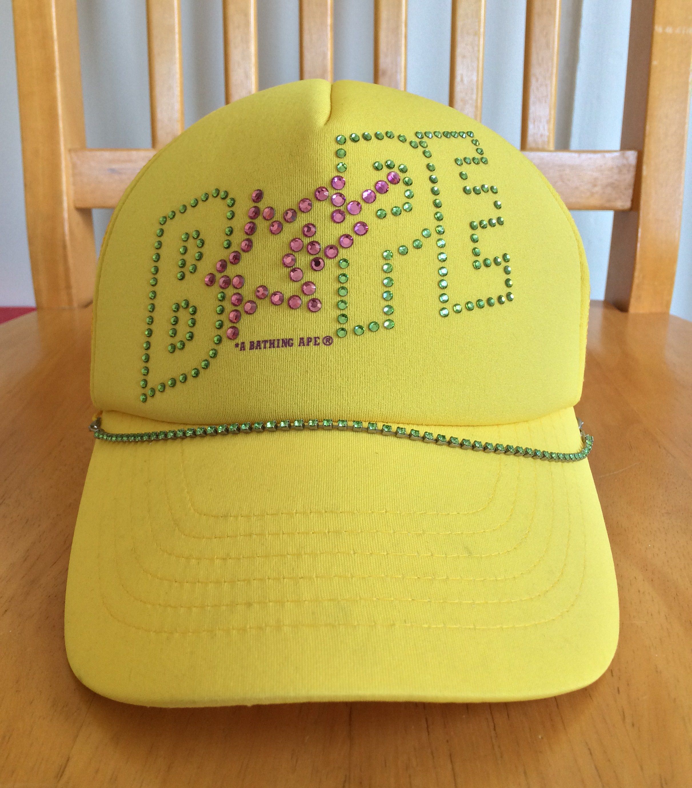 image of S/s 2006 Bape Swarovski Trucker Hat in Yellow, Women's