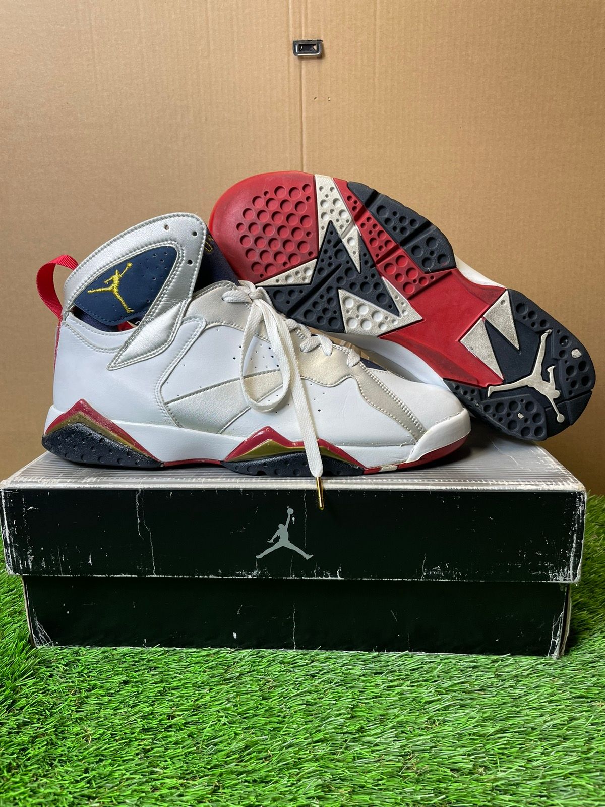 Pre-owned Jordan Brand 7 Olympic Size 12 Used Shoes In White