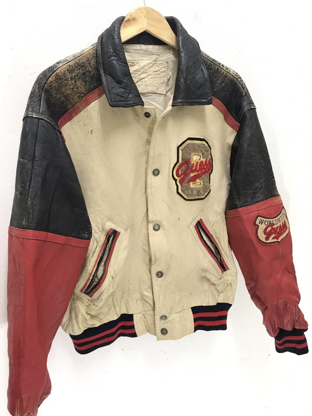 Guess Guess USA Vintage Varsity Leather Jacket Patina Size US M / EU 48-50 / 2 - 5 Thumbnail