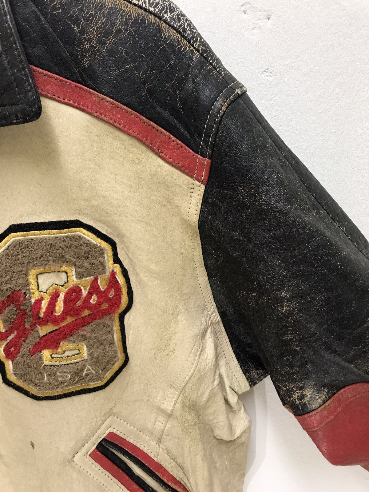 Guess Guess USA Vintage Varsity Leather Jacket Patina Size US M / EU 48-50 / 2 - 11 Thumbnail