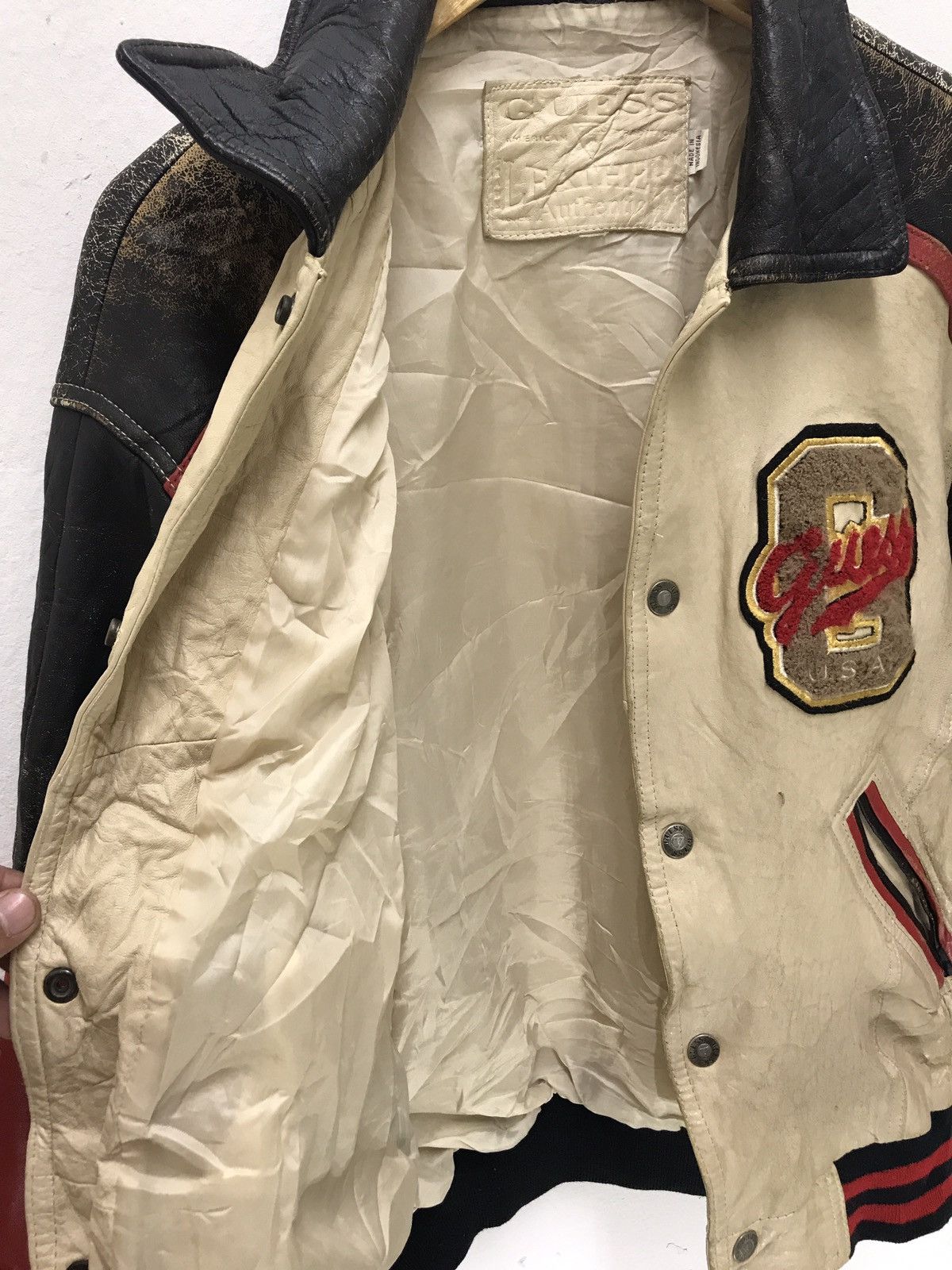 Guess Guess USA Vintage Varsity Leather Jacket Patina Size US M / EU 48-50 / 2 - 18 Thumbnail