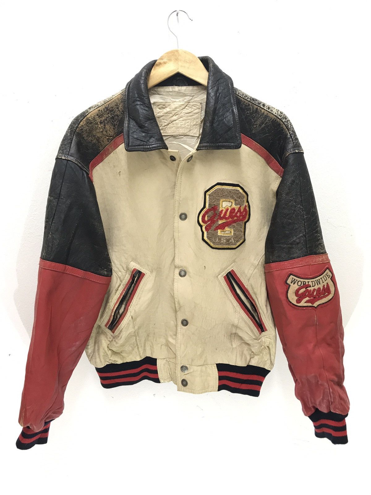 Guess USA ジャケット Guess USA Vintage Varsity Leather Jacket Patina