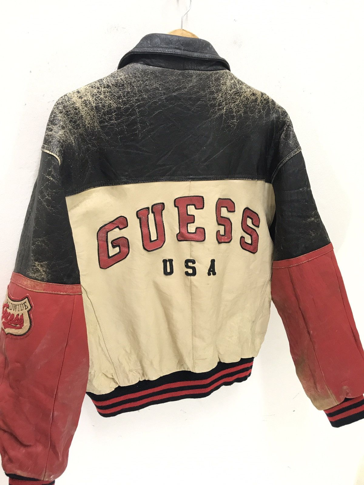 Guess Guess USA Vintage Varsity Leather Jacket Patina Size US M / EU 48-50 / 2 - 2 Thumbnail