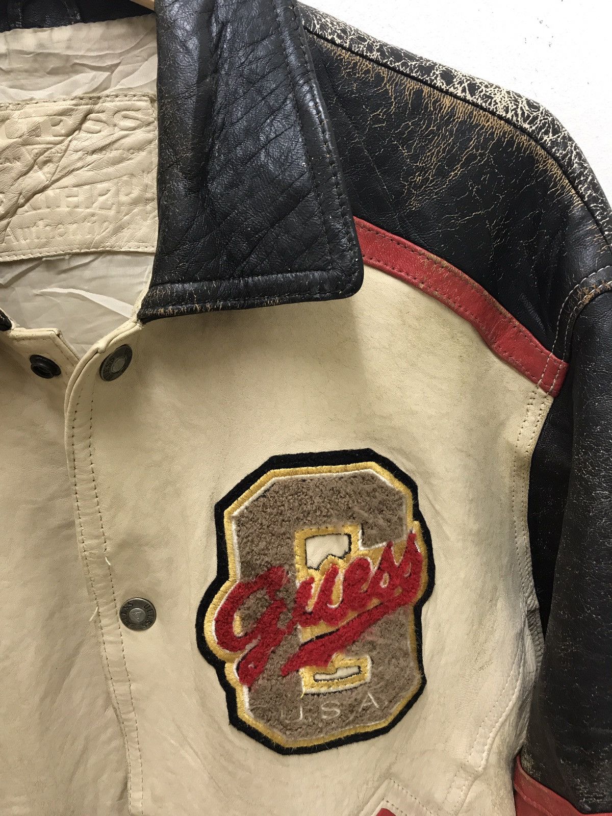 Guess Guess USA Vintage Varsity Leather Jacket Patina Size US M / EU 48-50 / 2 - 14 Thumbnail