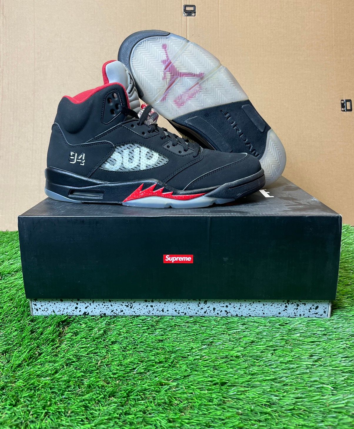 Pre-owned Jordan Brand 5 Supreme Size 12 Used Shoes In Black