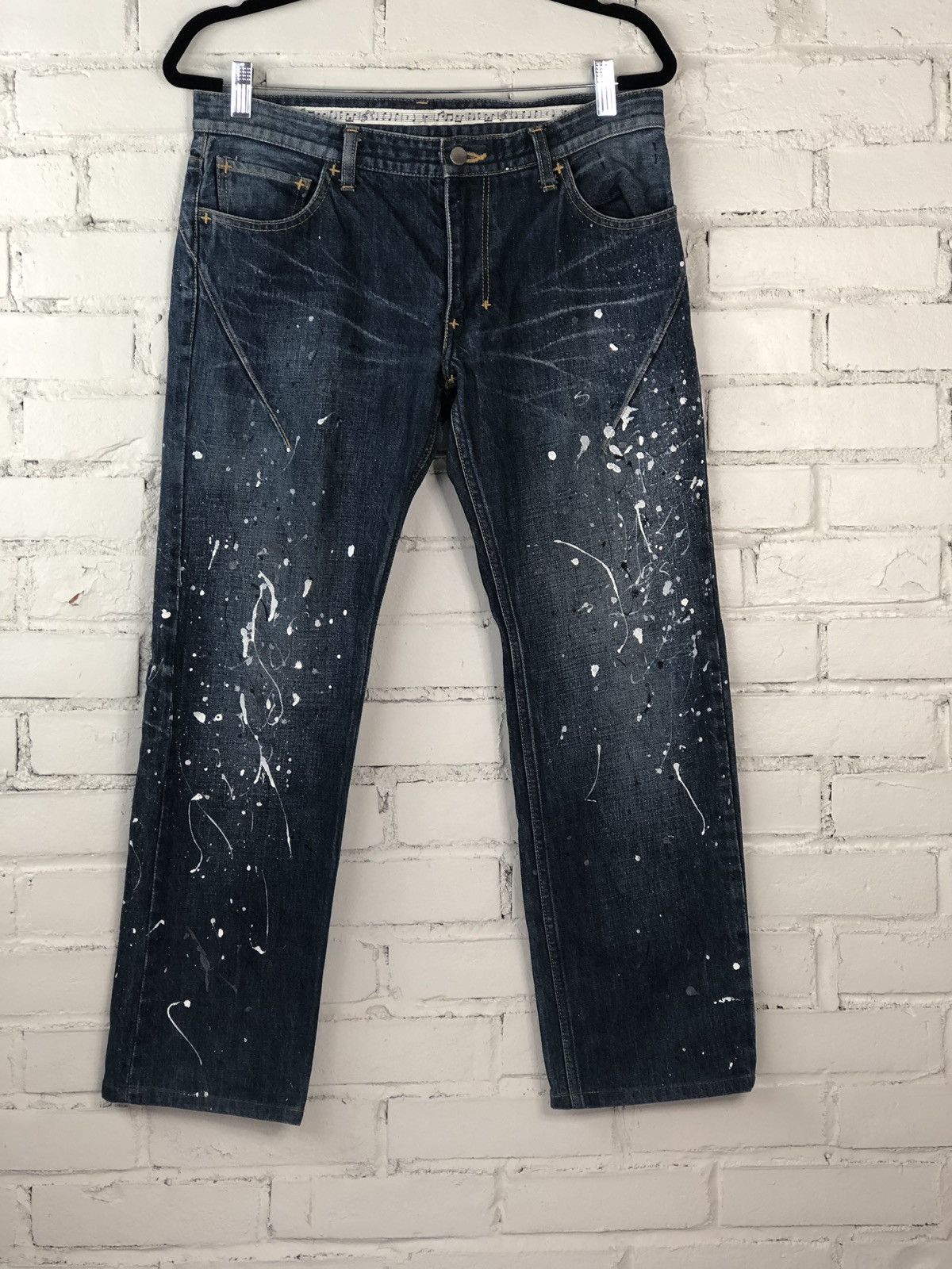 image of Number N Ine N(N) Paint Splattered Denims in Blue Denim, Men's (Size 30)